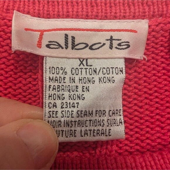Talbots Red Cable Knit long fisherman Sweater Valentine's day soft cotton sz XL - Picture 4 of 6